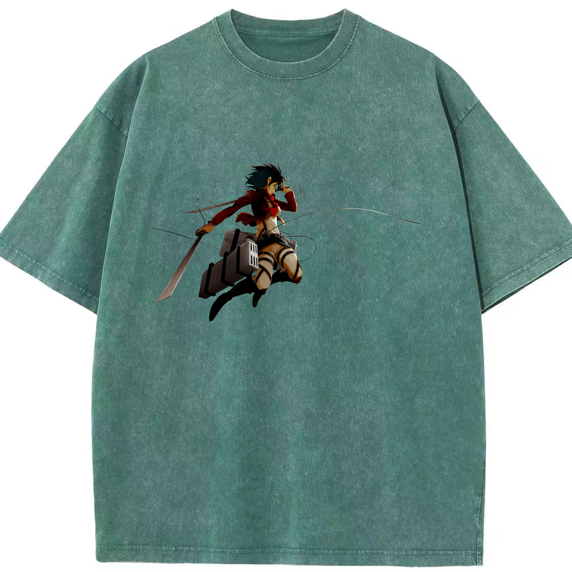 （画像用） 進撃の巨人 ミカサ·アッカーマン Attack on Titan Mikasa Ackerman 綿100% ヴィンテージ風 半袖Tシャツ（フロントプリント）